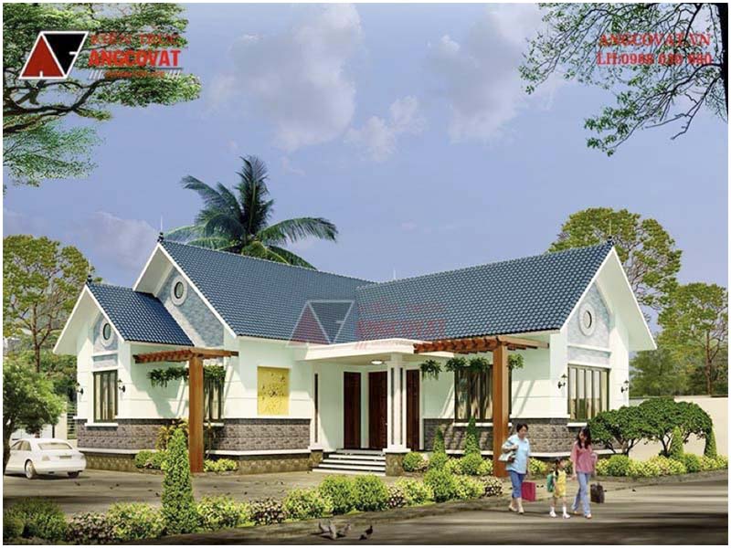 Khám phá cách tính chi phí xây nhà cấp 4 130m2 từ mẫu nhà vườn mái thái đẹp - Phối cảnh view 1