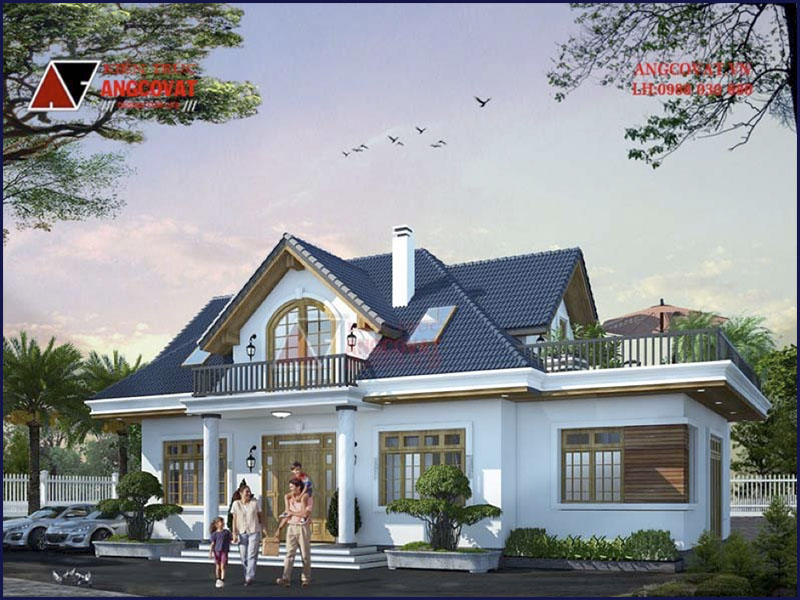 Phối cảnh view 1: Mẫu nhà cấp 4 130m2 4 phòng ngủ 1.5 tầng độc đáo, ấn tượng