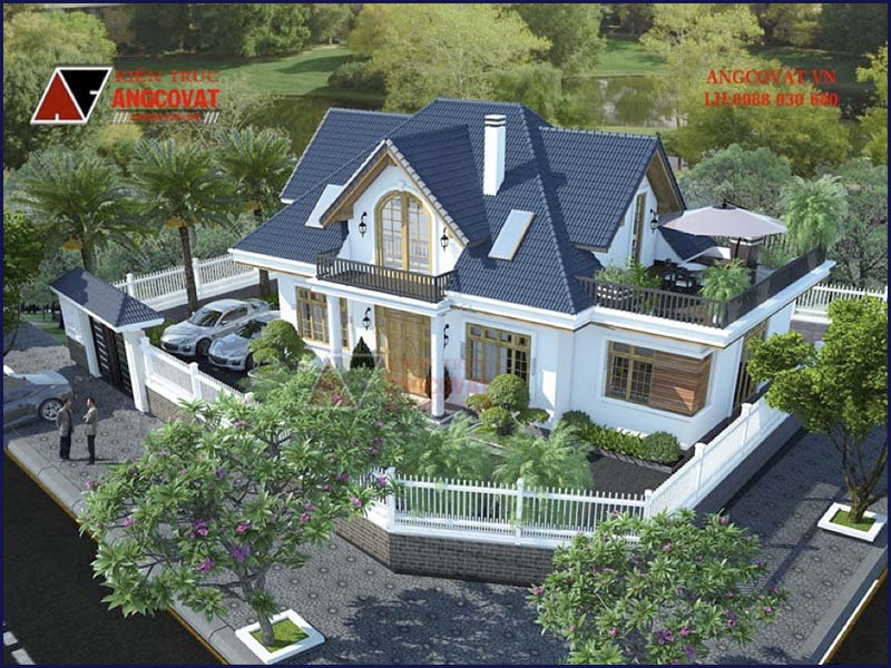 Phối cảnh view 3: Mẫu nhà cấp 4 130m2 4 phòng ngủ 1.5 tầng độc đáo, ấn tượng