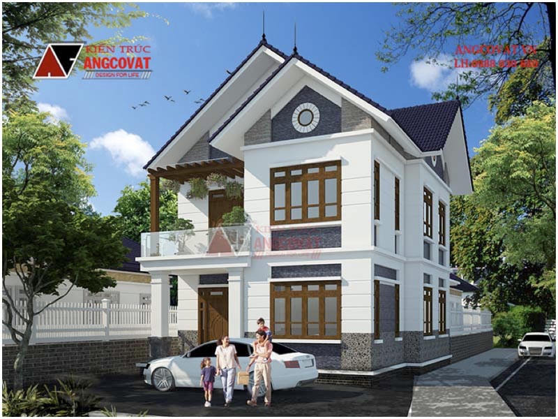 Phối cảnh view 2: Thiết kế biệt thự mini 2 tầng 80m2 mặt tiền 8m của gia chủ tại Thái Bình