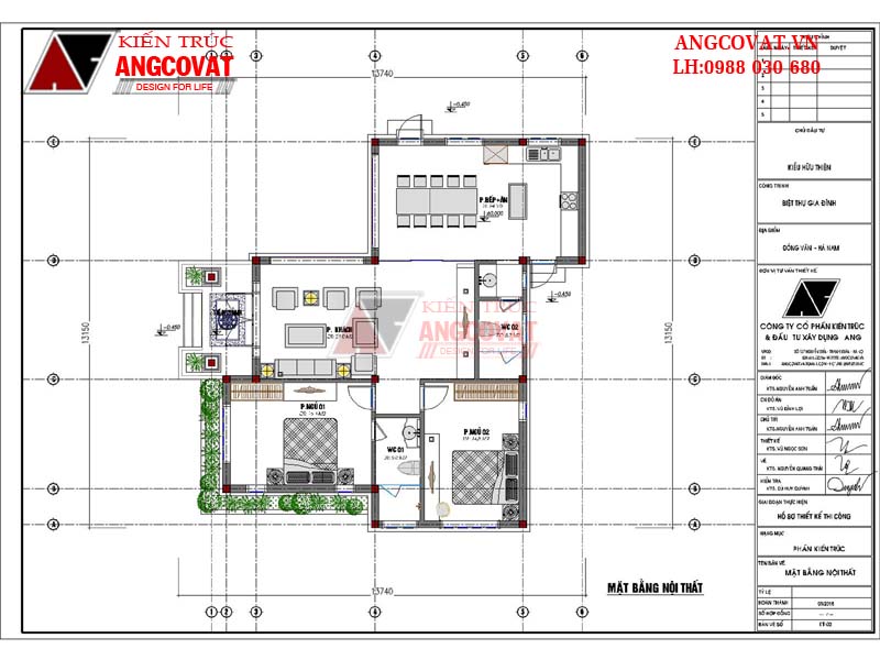 Tham khảo chi tiết thiết kế nội thất nhà 1 tầng có 2 phòng ngủ tiện nghi với đầy đủ công năng gồm phòng bếp, phòng khách, tiền sảnh...