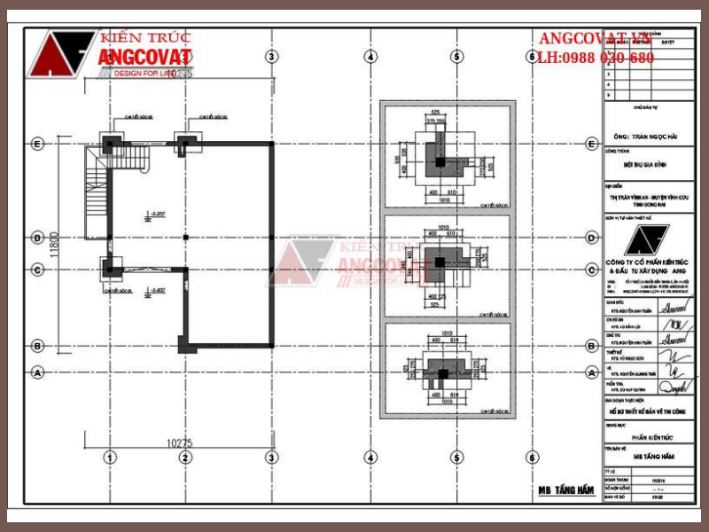 Bản vẽ mặt bằng tầng hầm nhà biệt thự 1 tầng đẹp 250m2 phong cách tân cổ điển