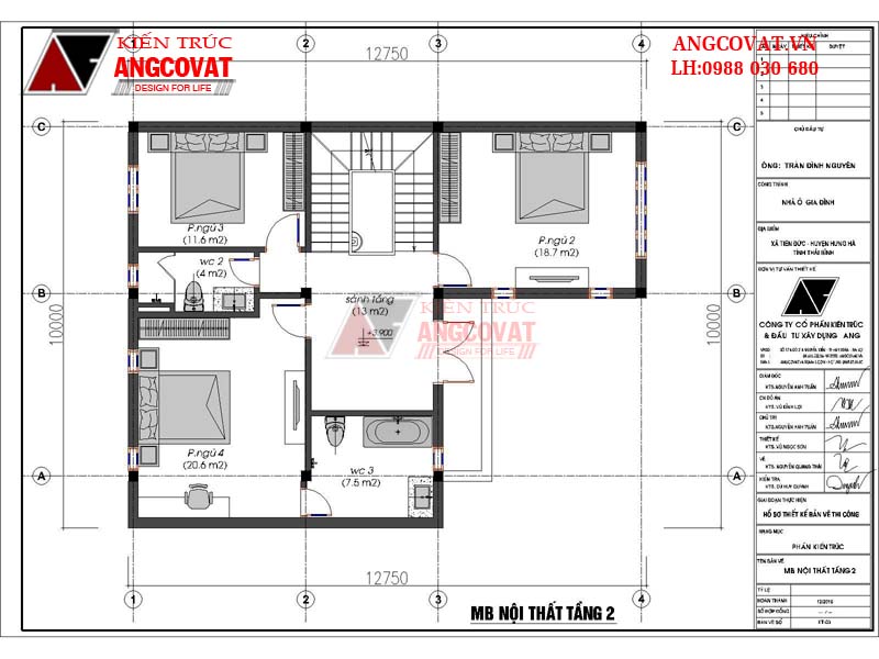bản vẽ nhà 1 trệt 2 lầu đẹp
