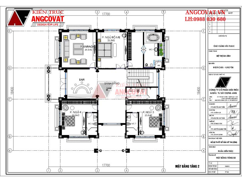 Mẫu bản vẽ nhà 5 phòng ngủ 1 phòng thờ 2 tầng diện tích 300m2 đẹp