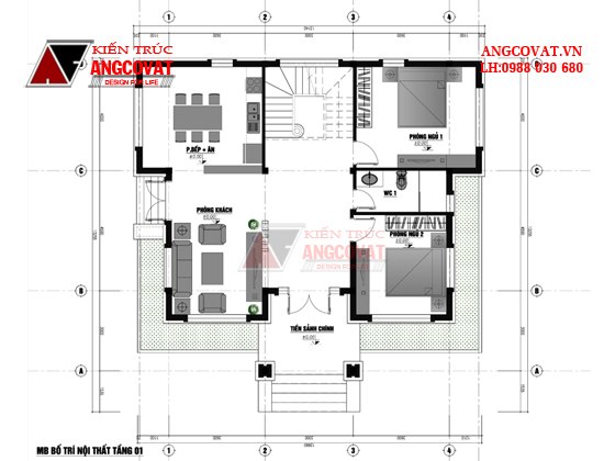Thiết kế bản vẽ nhà 5 phòng ngủ 1 phòng thờ 2 tầng hiện đại