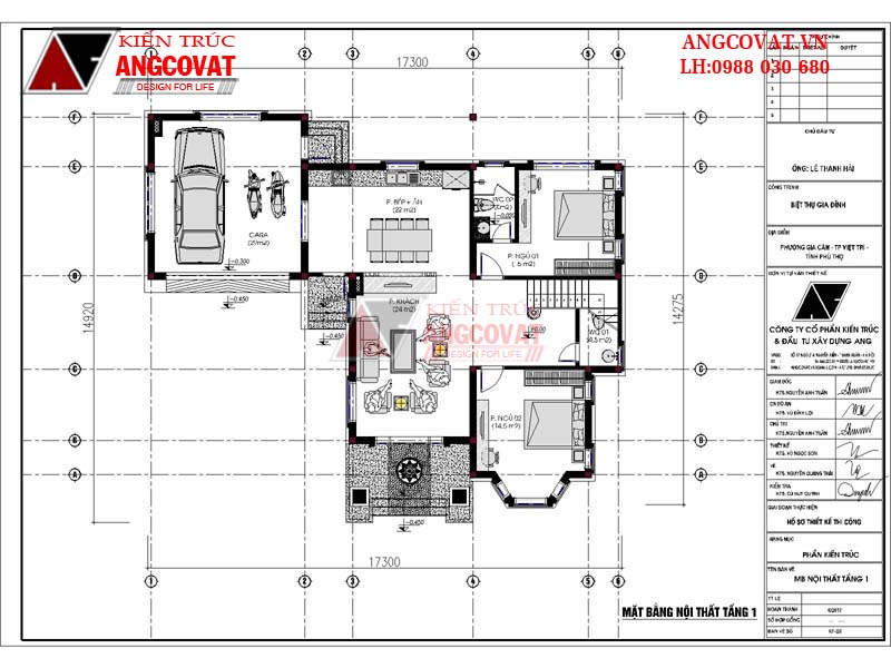 Hình ảnh bản vẽ nhà 5 phòng ngủ 1 phòng thờ 2 tầng kiểu Pháp có gara