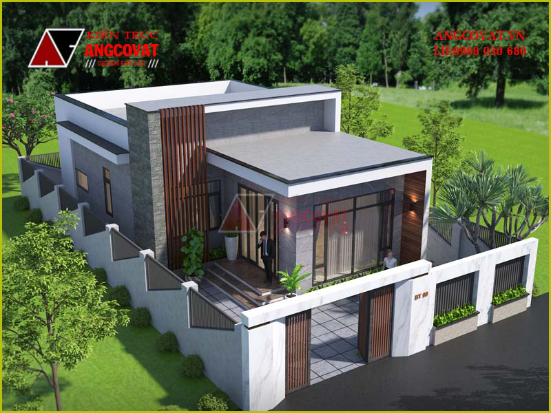 Thiết kế nhà biệt thự 1 tầng mái bằng 2 phòng ngủ