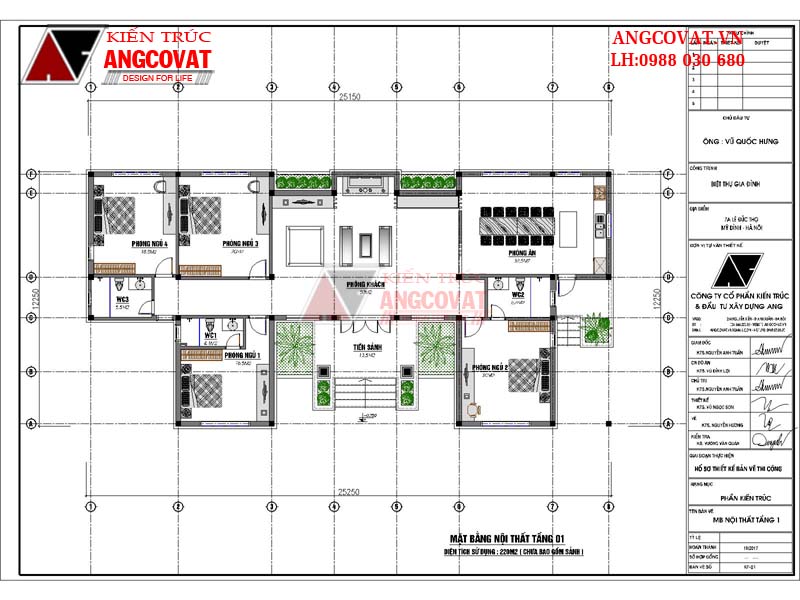 bản vẽ nhà vườn 1 tầng 4 phòng ngủ đẹp mà sang