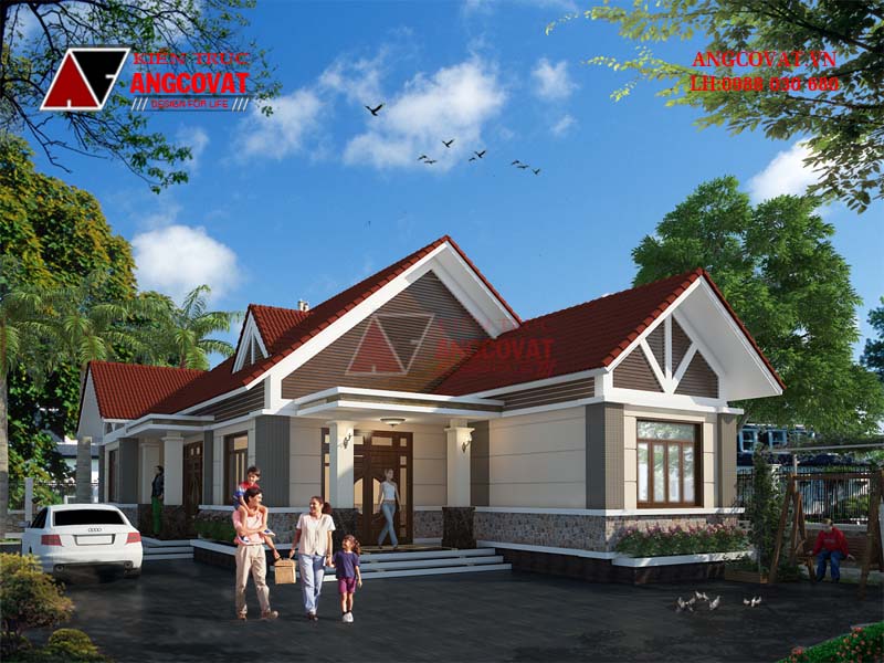 Phối cảnh 1: Mẫu bản vẽ thiết kế nhà cấp 4 3 phòng ngủ đẹp