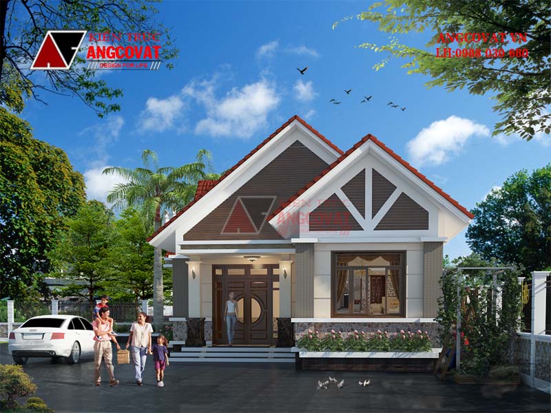Phối cảnh 2: Mẫu bản vẽ thiết kế nhà cấp 4 3 phòng ngủ hiện đại đẹp