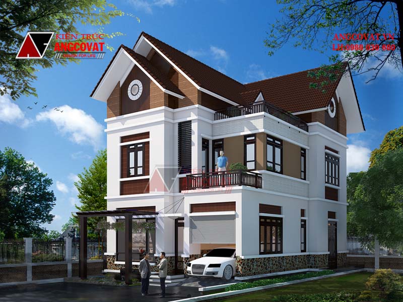 Thiết kế nhà biệt thự 2 tầng 1 mặt tiền diện tích 9x11m 