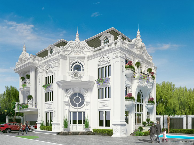 Thiết kế nhà 2 tầng cổ điển 2 mặt tiền