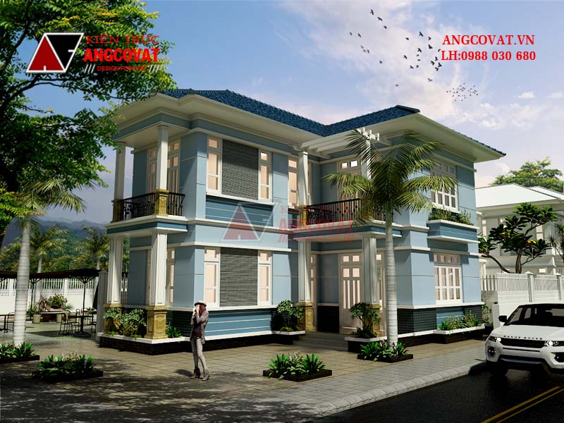 Biệt thự 2 tầng hiện đại diện tích 70m2 hình chữ L sang trọng và bắt mắt