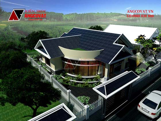 Mẫu nhà 130m2 1 tầng 3 phòng ngủ đẹp kết hợp mái thái 