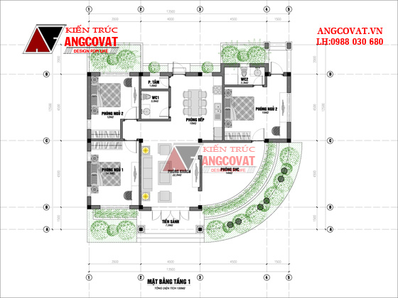 Mẫu nhà 130m2 1 tầng 3 phòng ngủ đẹp mặt tiền 14x10m - Mặt bằng tổng