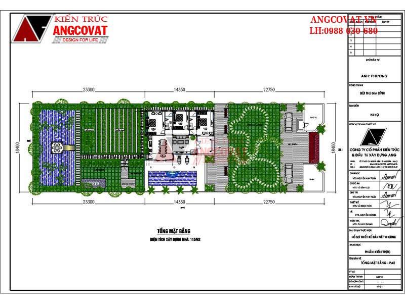 Các mẫu nhà 150m2 1 tầng 3 phòng ngủ gần gũi với thiên nhiên - Mặt bằng tổng