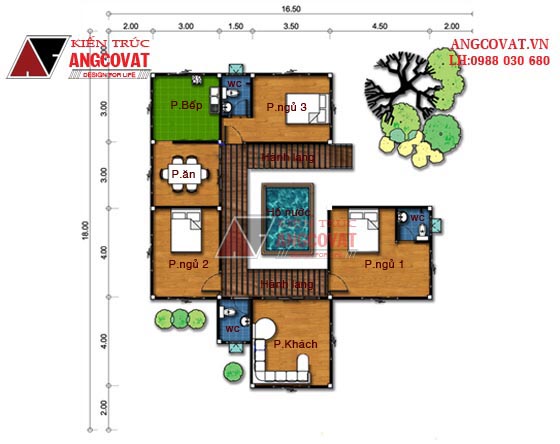 Các mẫu nhà 150m2 1 tầng 3 phòng ngủ mái thái hiện đại - Mặt bằng công năng