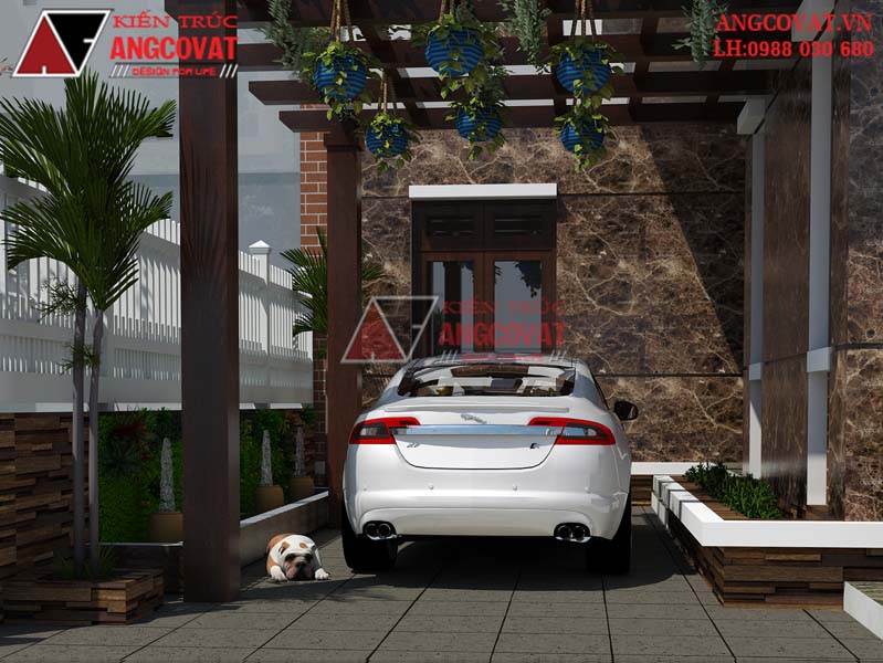 Hóa giải phong thủy nhà chữ l bằng bồn nước và cây xanh 