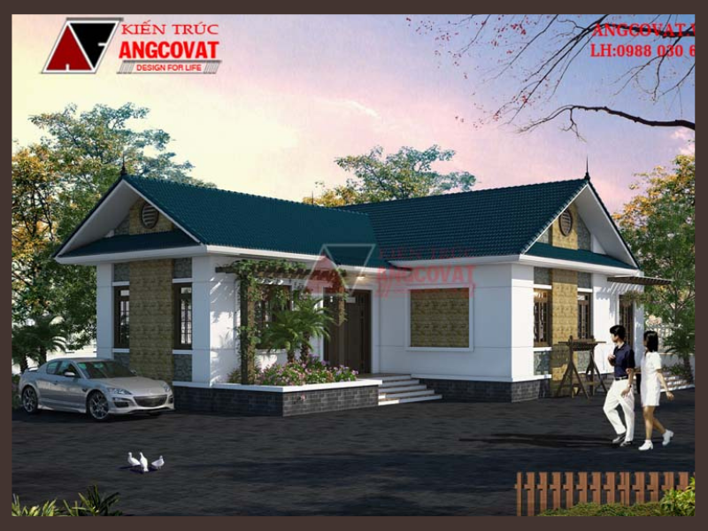 Hình ảnh 3D mẫu nhà cấp 4 chữ l 3 phòng ngủ 160m2