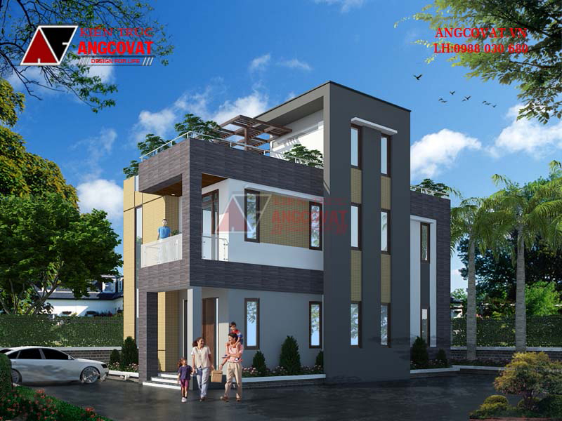 Mẫu 6: Thiết kế nhà biệt thự 2 tầng hình thang hài hòa, độc đáo và hoành tráng