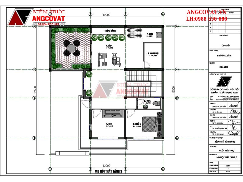 Cách bố trí mặt bằng tầng 3 nhằm khóa giải phong thủy nhà chữ l diện tích 110m2