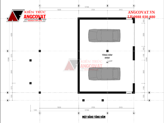 Bản thiết kế nhà 1 tầng 2 phòng ngủ có tầng hầm đáp ứng nhu cầu sử dụng của chủ nhà