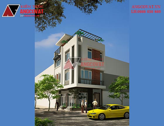 Phối cảnh 3D cho mặt bằng nhà 3 tầng có gác lửng diện tích 40m2
