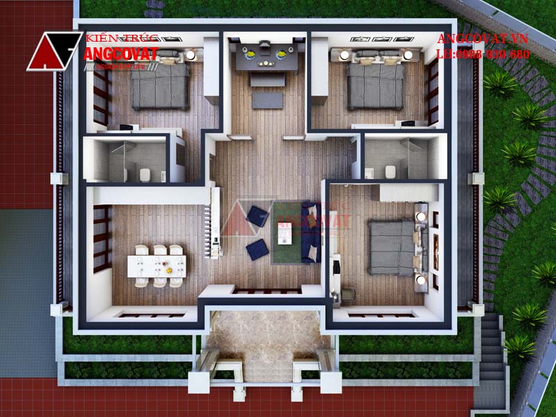Mẫu thiết kế nhà cấp 4 3 phòng ngủ 1 phòng thờ diện tích 120m2 mặt tiề Mẫu Thiết Kế Nhà Cấp 4 3 Phòng Ngủ 1 Phòng Thờ Diện Tích 120M2 Mặt Tiề