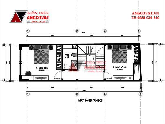 Hình ảnh thiết kế tầng 2: 2 phòng ngủ - Diện tích tầng 2: 50m2