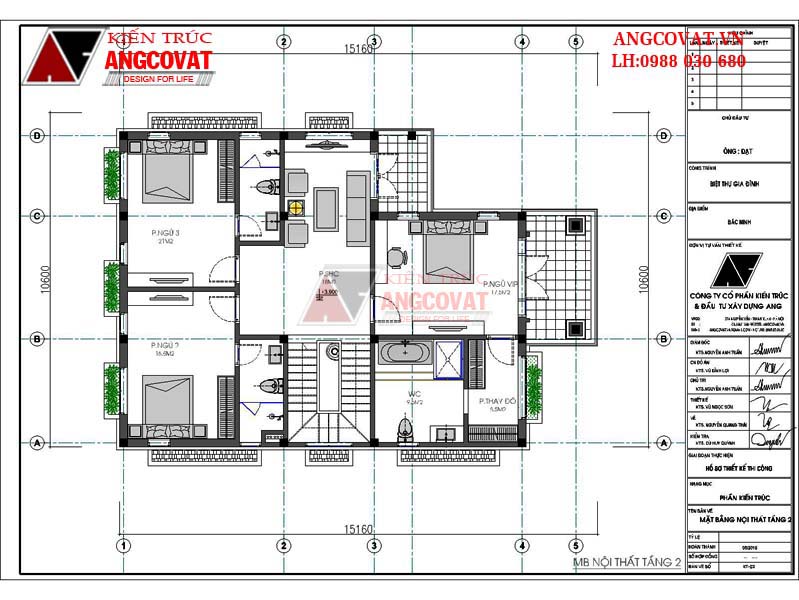 Nội thất tầng 2 trong sơ đồ công năng nhà biệt thự hiện đại 10x13m