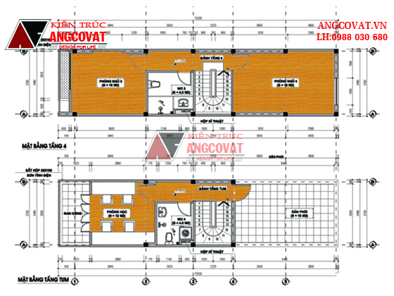 Bố trí tầng tum: 2 Phòng ngủ, 1 WC - Diện tích tầng 4: 40m2 thích hợp cho sinh hoạt chung