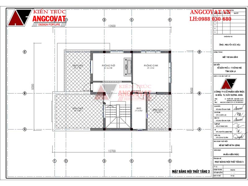 Chi tiết mặt bằng nội thất công năng sử dụng của tầng 3 trong mẫu thiết kế nhà 3 tầng có sân thượng