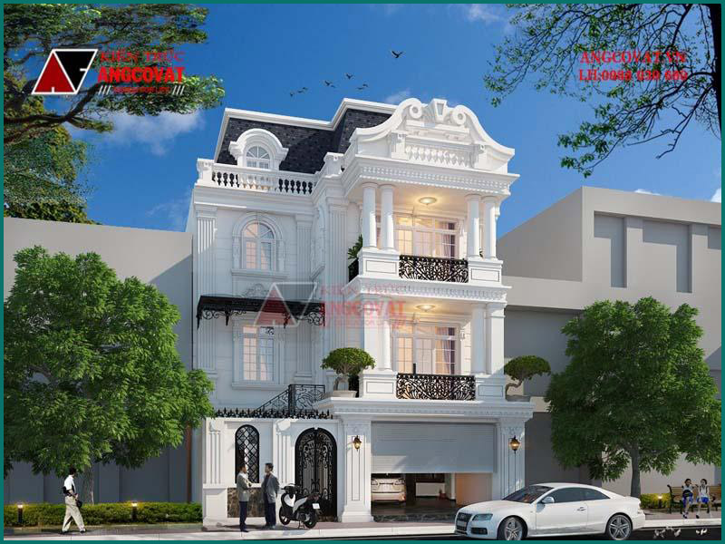 mặt tiền nhà phố các mẫu kiến trúc nhà 3 tầng đẹp tân cổ trắng 