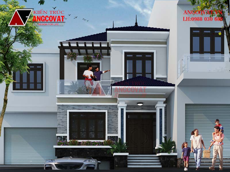 mẫu nhà biệt thự mặt tiền 6m đẹp ở nông thôn