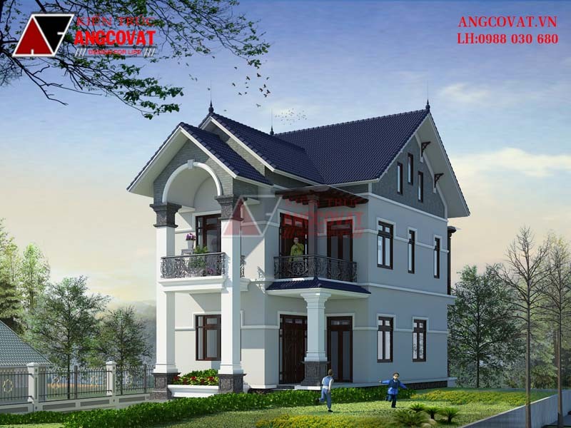 Phối cảnh thiết kế nhà 2 tầng có tầng hầm 90m2 ở Thanh Hóa