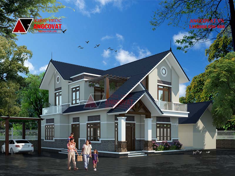 Phối cảnh mẫu nhà 2 tầng đẹp ở nông thôn giá rẻ