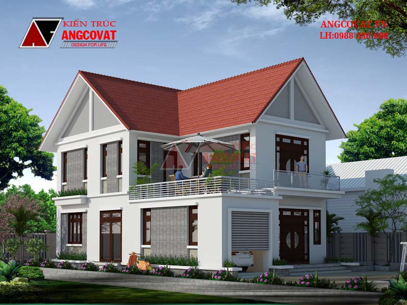 Thiết kế mẫu nhà 2 tầng đơn giản 3 phòng ngủ mặt tiền 8m