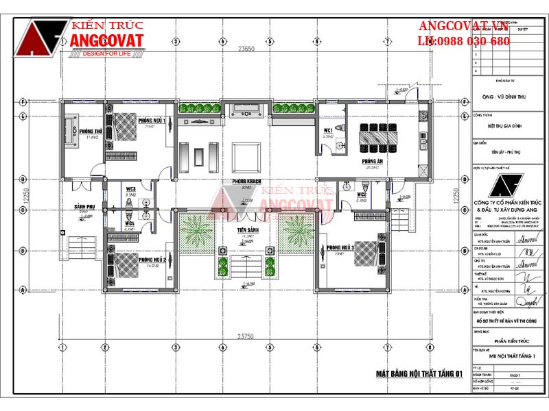 Mặt bằng biệt thự 200m2 1 tầng mái thái - Tầng 1