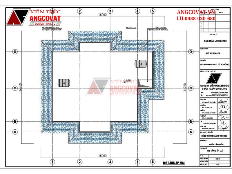 Mẫu nhà biệt thự mặt tiền 12m 1 tầng 3 phòng ngủ 130m2 - Mặt bằng áp mái
