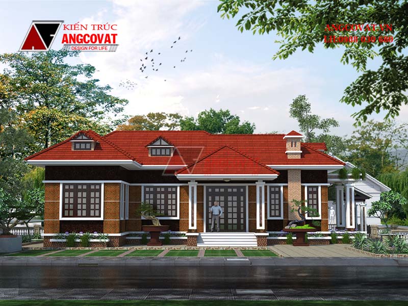 Hình ảnh mẫu thiết kế nhà cấp 4 3 phòng ngủ 1 phòng thờ mái thái đẹp