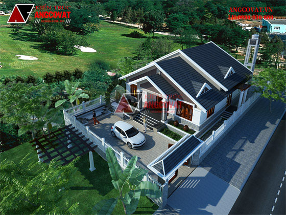 Mau nha cap 4 mai lech diện tích 150m2 3 phòng ngủ 1 phòng thờ