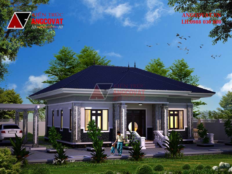 Hình ảnh phối cảnh: Mẫu nhà vuông 3 phòng ngủ đẹp 1 tầng ở Phú Thọ vô cùng ấn tượng
