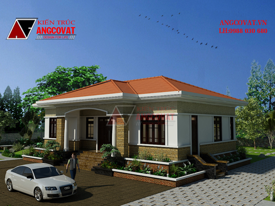 Phối cảnh 1: Mẫu thiết kế nhà 1 tầng diện tích 150m2 3 phòng ngủ