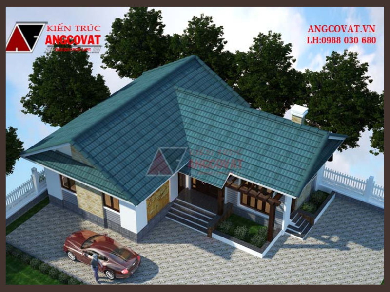 Mẫu thiết kế nhà cấp 4 100m2 3 phòng ngủ chữ L