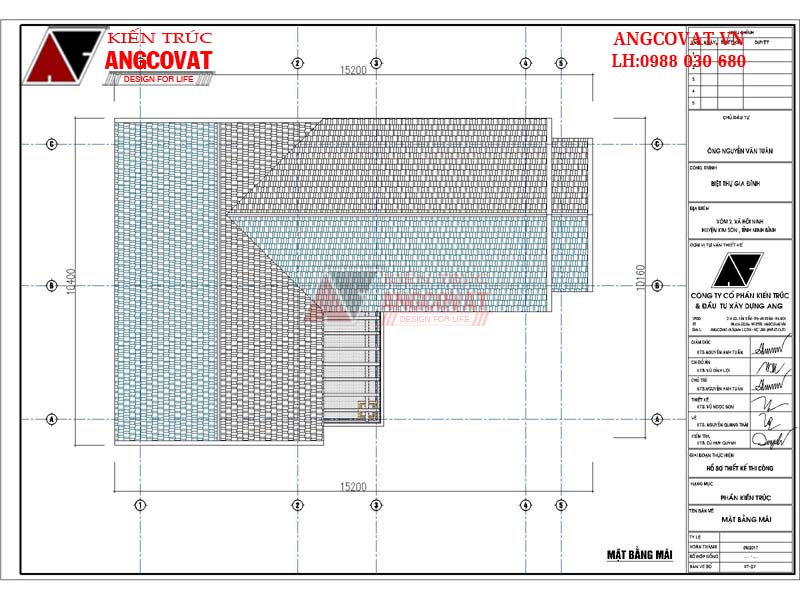 Mẫu thiết kế nhà chữ L diện tích 100m2 2 tầng đơn giản 3 phòng ngủ mái thái hiện đại - Mặt bằng mái
