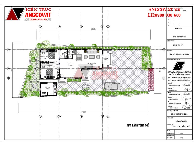 Mặt bằng tổng thể: Thiết kế nhà 1.5 tầng mặt tiền 8x17m 