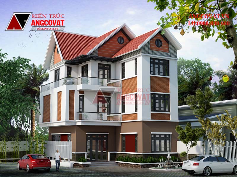 Ngoại thất mẫu biệt thự 9x13 kết hợp nhiều vật liệu hiện đại