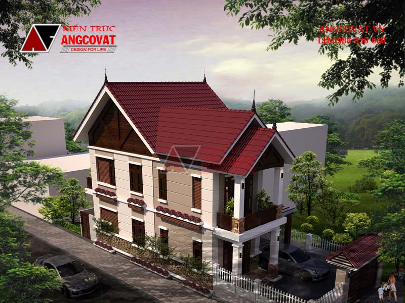 Mái ngói đỏ từ mẫu biệt thự 2 tầng 8x13