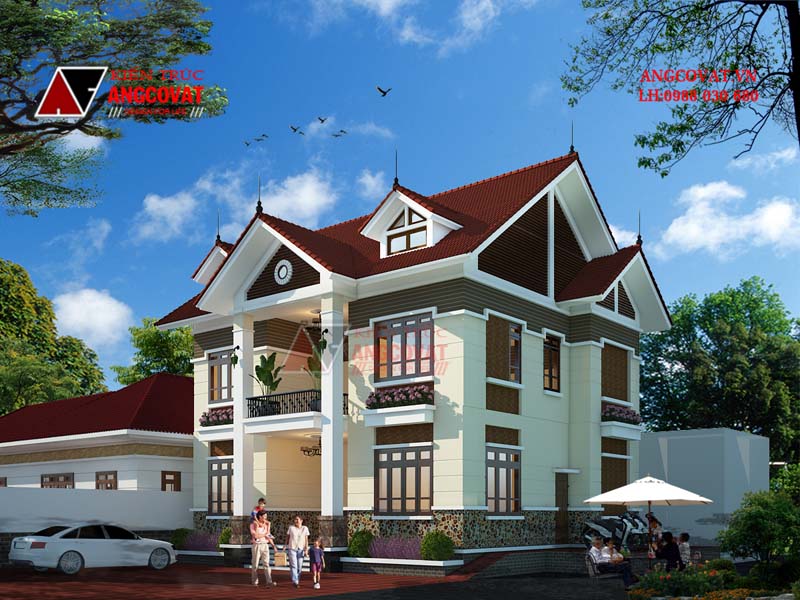 nhà 2 tầng mái dốc 120m2 đẹp