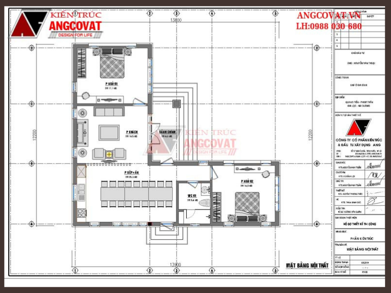  Nội thất nhà biệt thự 1 tầng chữ l 2 phòng ngủ